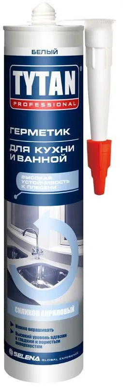 Герметик силиконакриловый 310 мл для кухни и ванной TYTAN Professional 26067, белый - фото