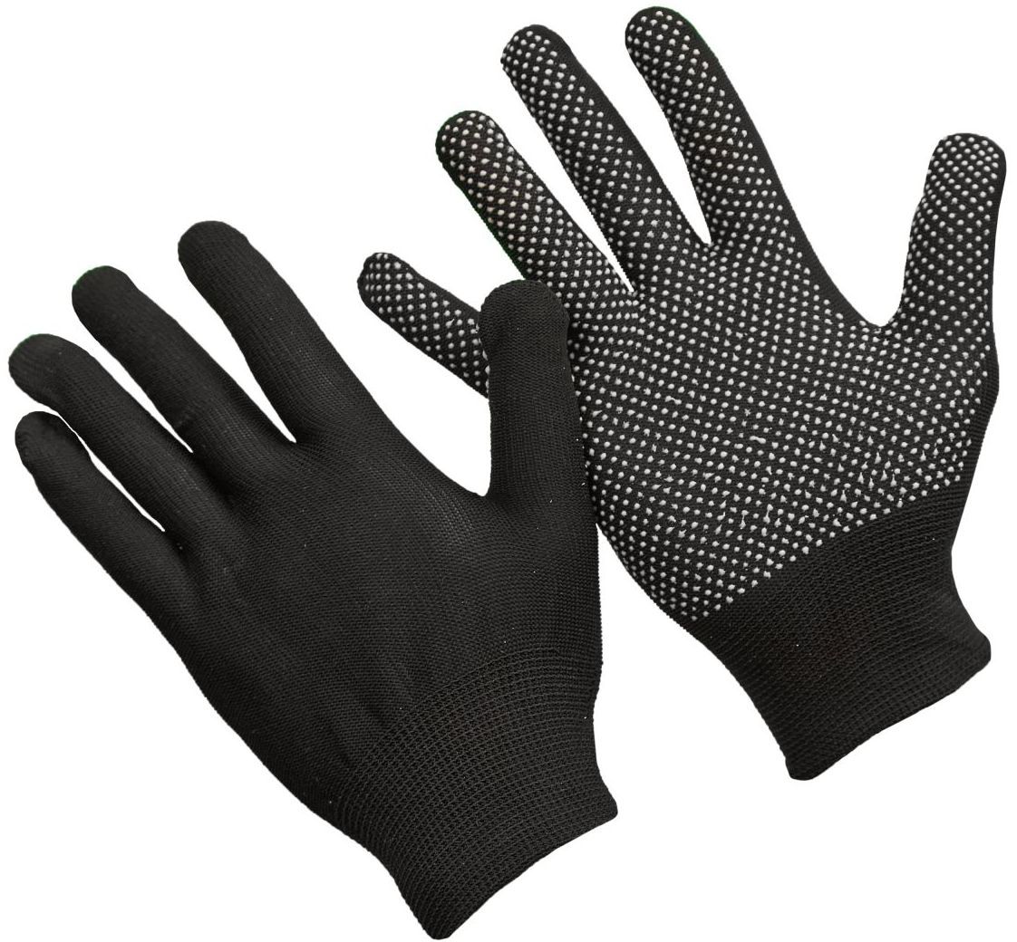 Перчатки нейлоновые с ПВХ, черные - фото