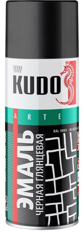 Эмаль универсальная 520 мл Kudo KU-1002, черная глянцевая - фото