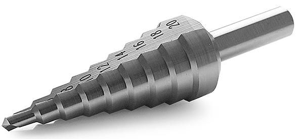 Сверло ступенчатое 4-20 мм, хвостовик 8 мм HSS Messer 19-09-420, 9 ступеней - фото