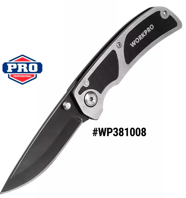 Нож складной черный Workpro WP381008 - фото