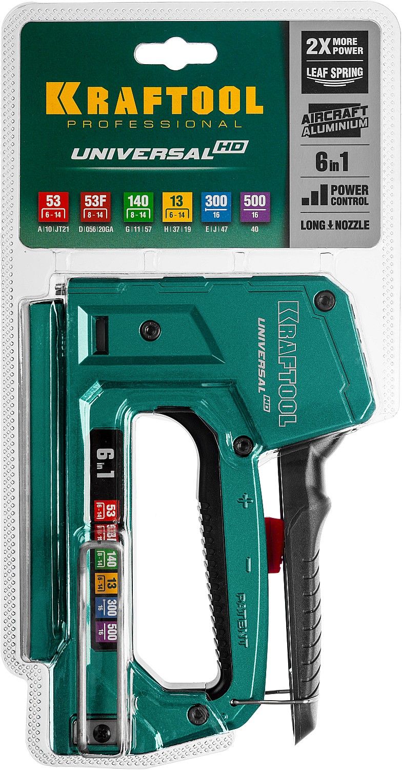 Степлер 6-в-1: 53, 23GA, 140, 20GA, 13/53F/300/500 Universal-HD Kraftool 3188 - фото