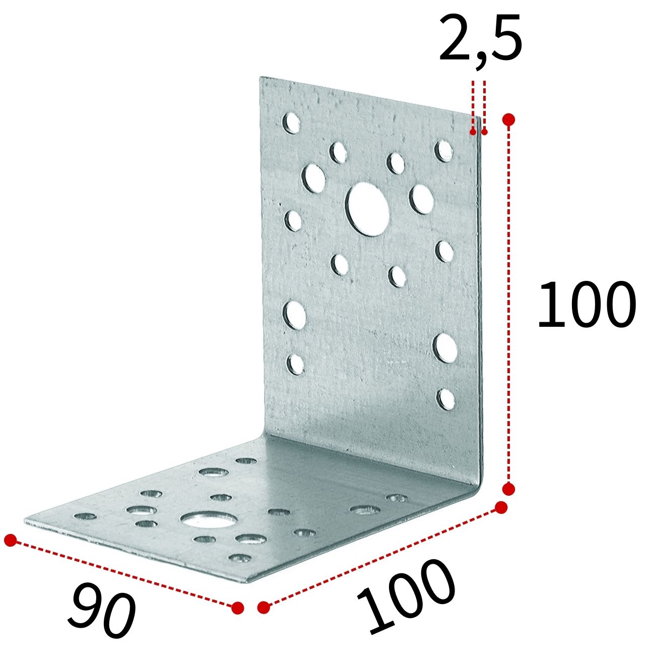 Изображение товара Уголок крепежный 90х100х2,5 мм KU оцинкованный перфорированный монтажный