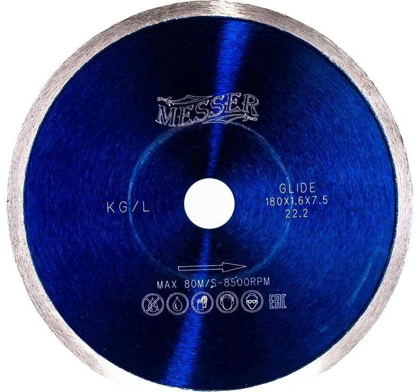 Диск алмазный со сплошной кромкой KG/L по керамограниту 180 мм, Messer 01-27-180 - фото
