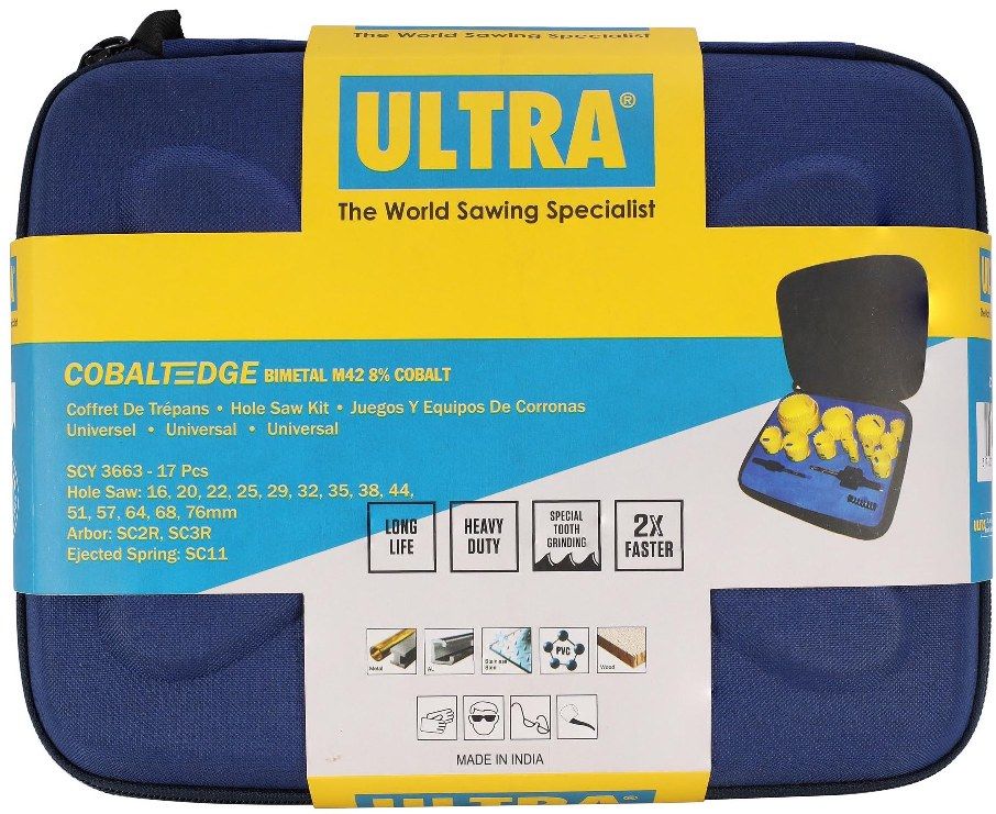 Набор коронок Bi-metall 16 - 76 мм зубья HSSE-Co8 5,5 TPI Ultra SCY 3663, 17 предметов - фото