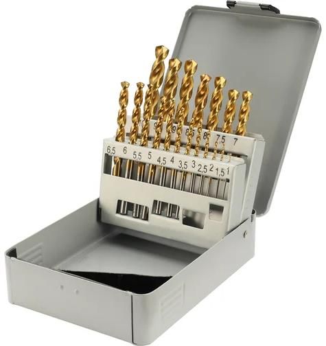 Набор сверл по металлу 1-10 мм HSSE-Co8 TiN 135° DIN 338 H-Tools 08351100, 19 шт - фото
