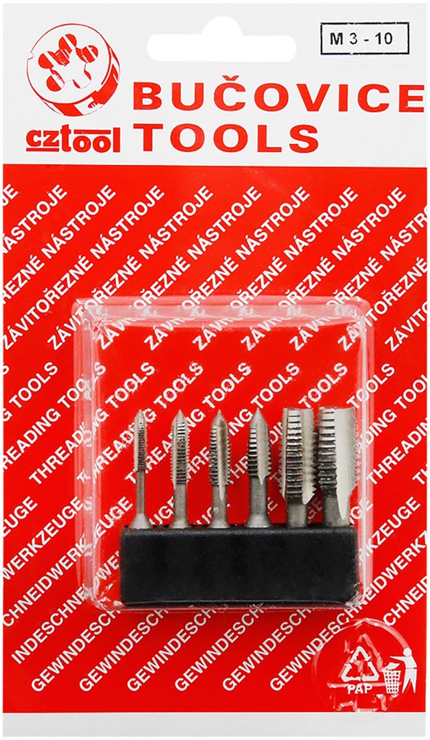 Набор метчиков M3-M10 HSS Bucovice 948110, шестигранный хвостовик, 6 предметов - фото