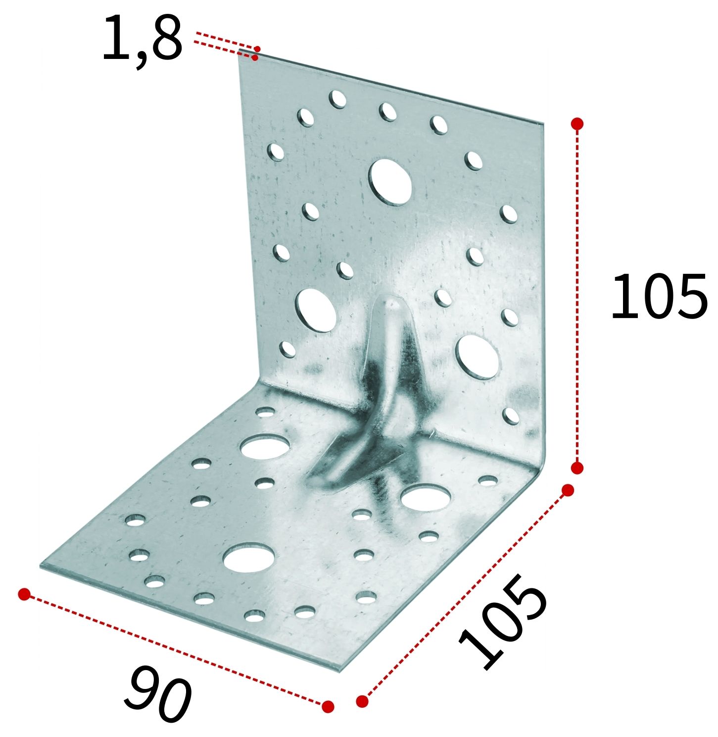 Уголок крепежный усиленный 105х90х1,8 мм KUU, оцинкованная сталь - фото