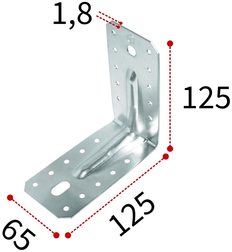 Уголок крепежный усиленный 125х125х65 мм, оцинкованная сталь - фото