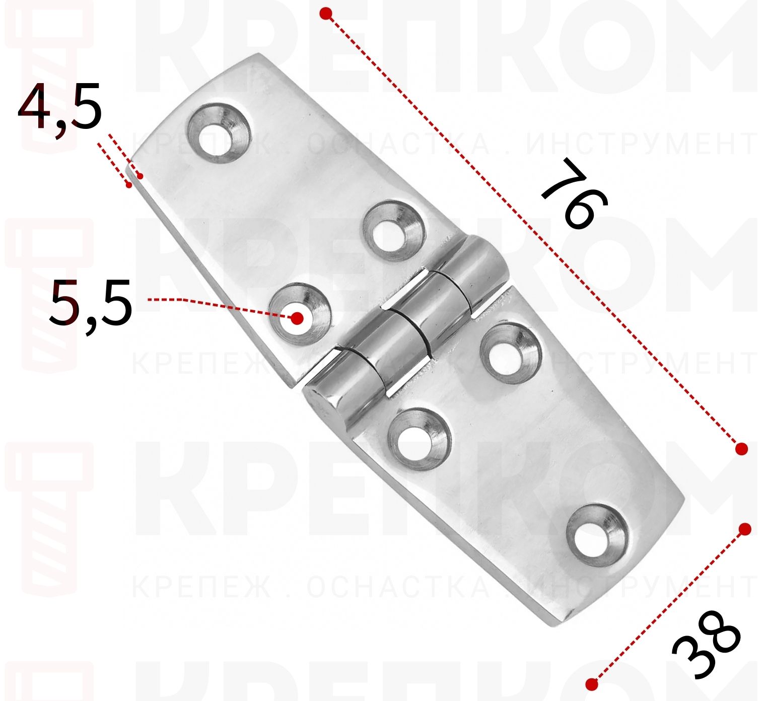 Петля литая 76х38х4,5 мм 8280, тип А, нержавеющая сталь А4 - фото
