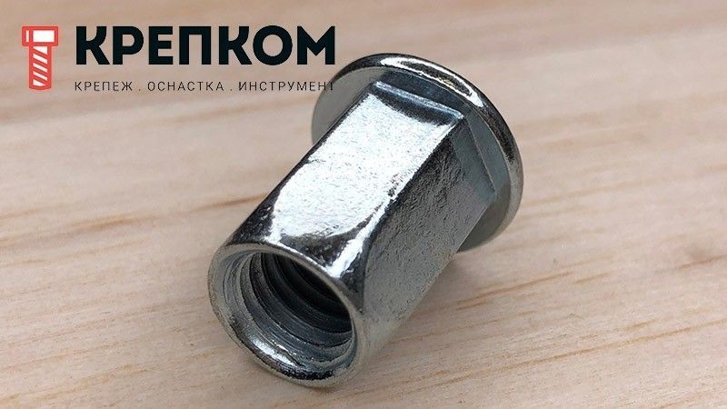 Резьбовая заклепка с цилиндрическим бортиком, шестигранная, оцинкованная сталь - фото