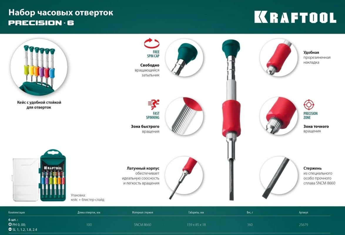 Набор отвёрток для точных работ Kraftool Precision-6 25679, сталь SNCM, 6 предметов в кейсе - фото