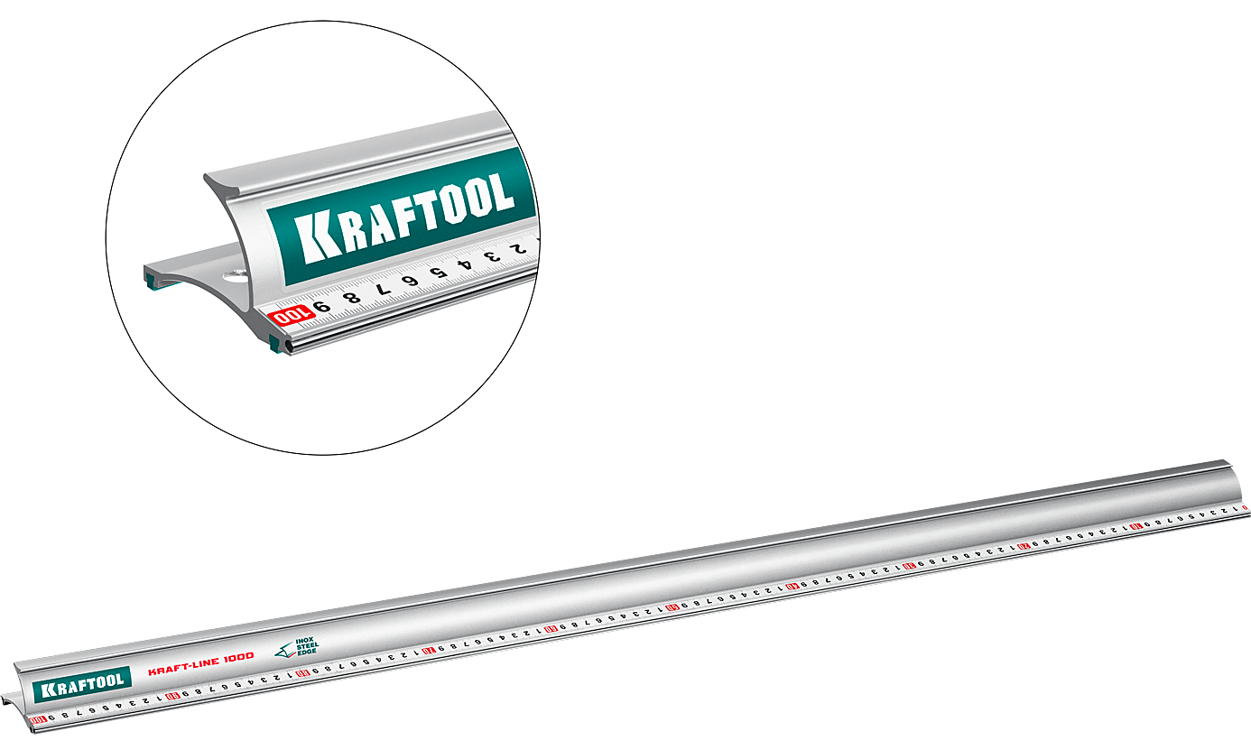 Линейка усиленная со стальной направляющей Kraft-line Kraftool, алюминий - фото
