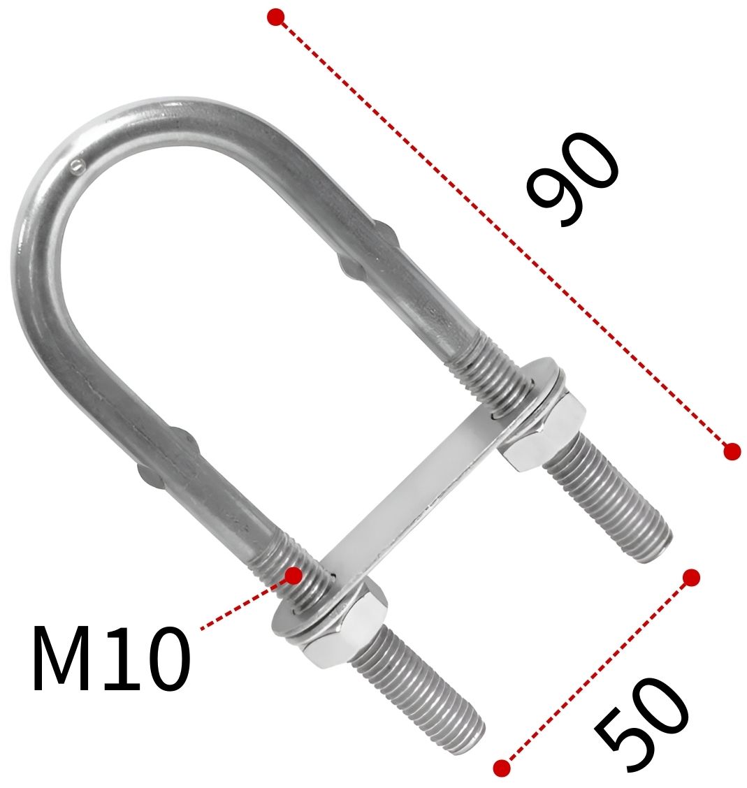 Болт-скоба U-образная М10х90 мм 8230, нержавеющая сталь А4 - фото