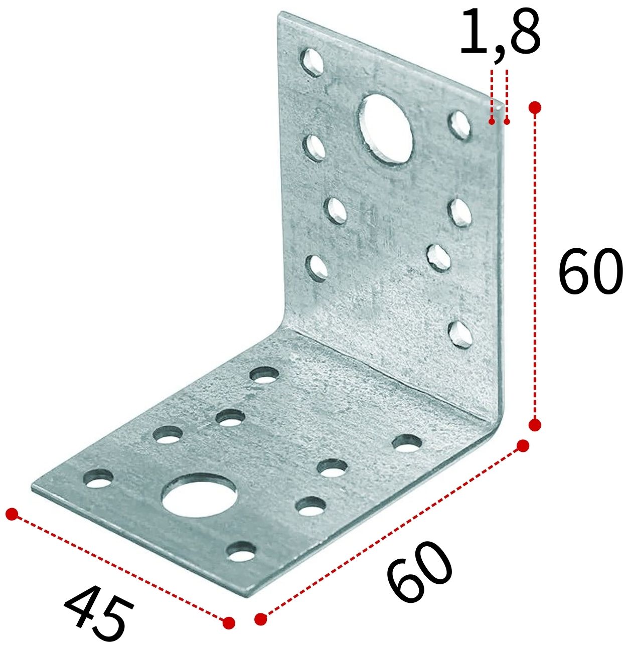 Изображение товара Уголок крепежный 60х60х45х1,8 мм KU, оцинкованная сталь