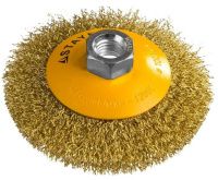 Щетка-крацовка коническая для УШМ 100 мм, витая стальная латунированная проволока 0,3 мм Stayer Prof 35133-100