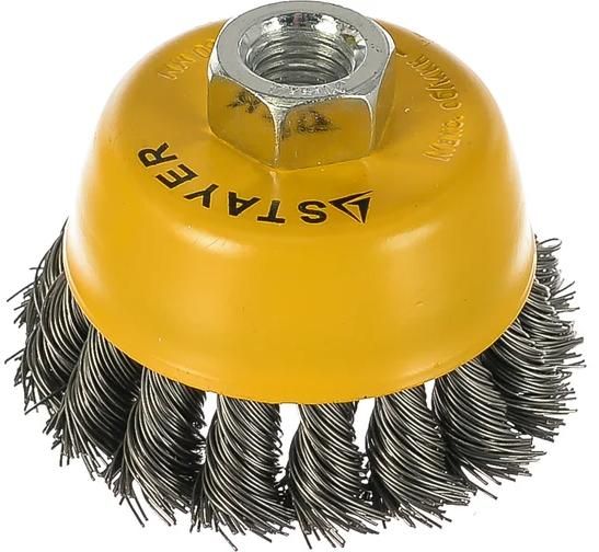 Щетка-крацовка чашечная для УШМ, жгутированная стальная проволока 0,5 мм Stayer Prof  - фото