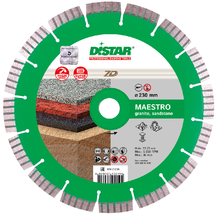 Диск алмазный по граниту 230х2,6/1,8х12х22,23-16 Maestro 1A1RSS/C3-W Distar 12315051017 - фото