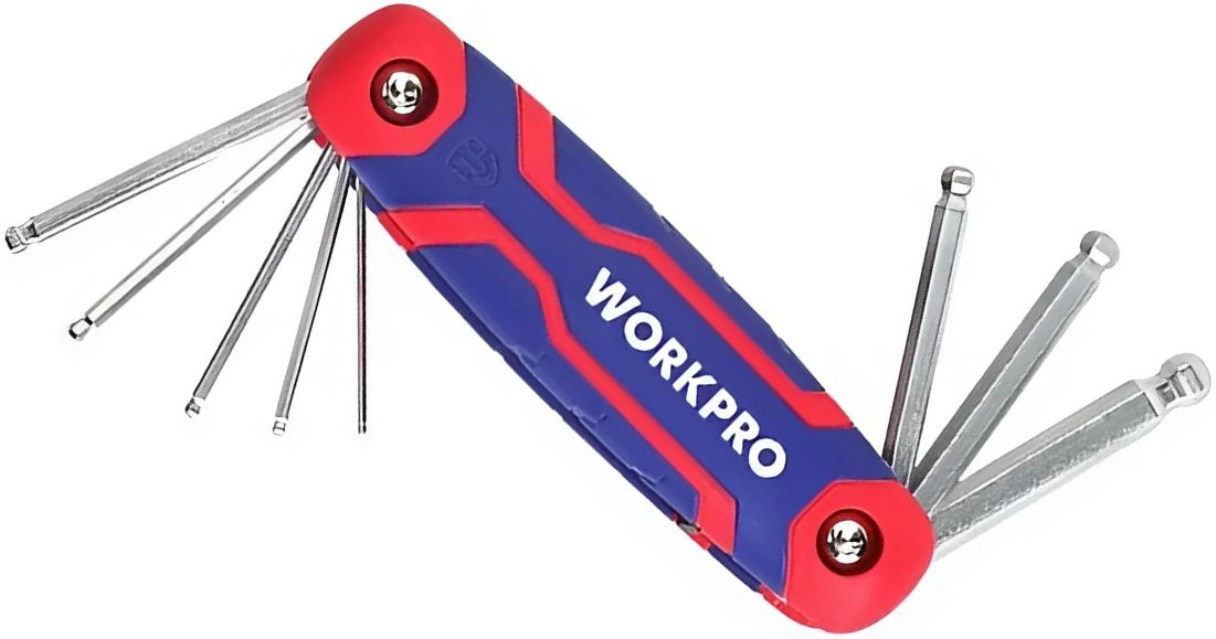 Набор складных шестигранных ключей с шариковой головкой 1,5-8 мм Workpro WP222020, 8 штук - фото