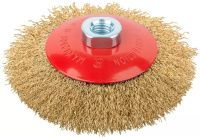 Корщетка-колесо с наклоном для УШМ 125 мм М14, латунированная проволока, FIT 39052