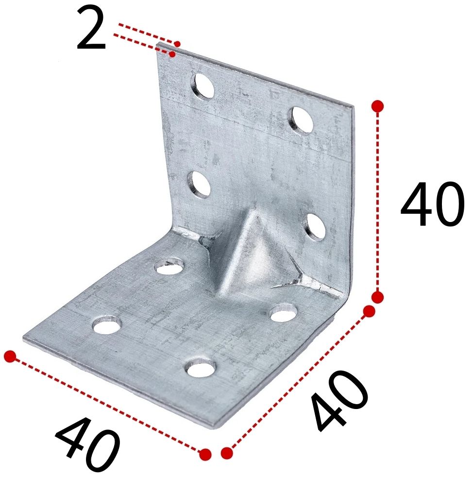 Уголок крепежный усиленный 40х40х2 мм KUU, оцинкованная сталь - фото