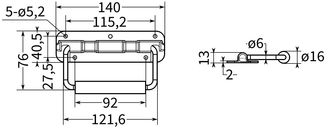 Откидная ручка для ящика 140 мм, M10, цинк (10 шт) - фото
