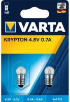 Лампа криптоновая 712 для фонаря шар 3,4 Вт 0,7 А 4,8 В цоколь E10 Varta 712000402М, 2 шт в блистере