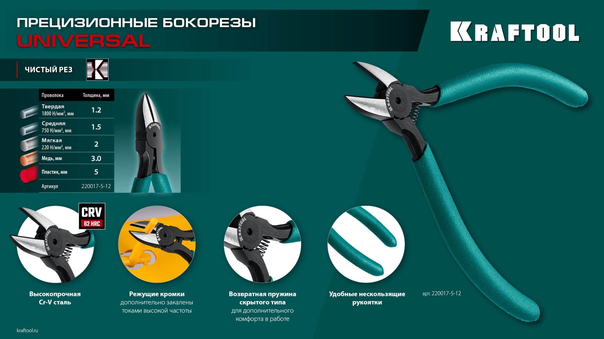 Бокорезы прецизионные 130 мм Universal Precision Kraftool 220017-5-12 - фото