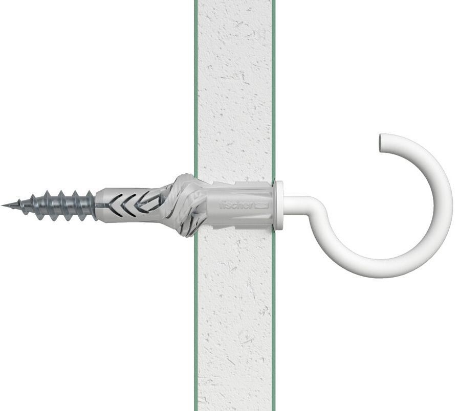 Дюбель UX 8х50 R с кромкой и саморезом с белым крюком RH N K NV Fischer 94627, нейлон, 2 шт в блистере - фото