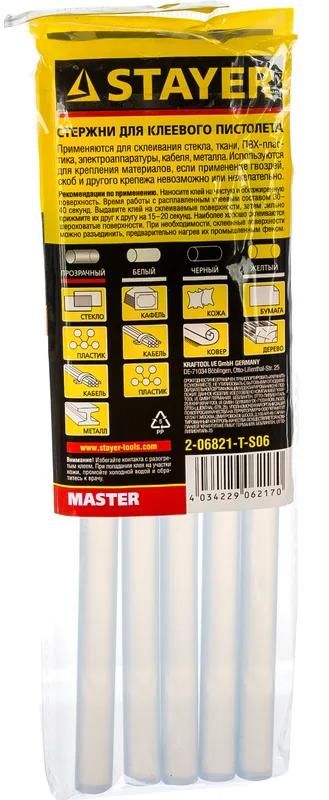 Стержни клеевые 11х200 мм универсальные Universal Stayer Prof 2-06821-T-S06, прозрачные, 6 шт - фото