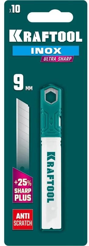 Лезвие сегментированное нержавеющее 9 мм Inox Kraftool 09608-09-S10, 10 шт - фото