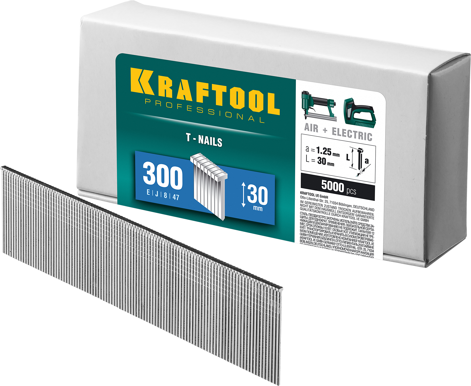 Гвозди для нейлера тип 18GA (47/ 300 /F) Kraftool, оцинкованная сталь - фото