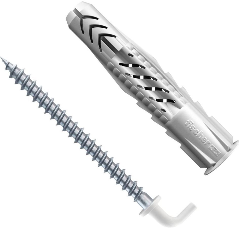 Дюбель UX 8х50 R с кромкой и саморезом с белым костылём WH N K NV Fischer 94628, нейлон, 2 шт в блистере - фото