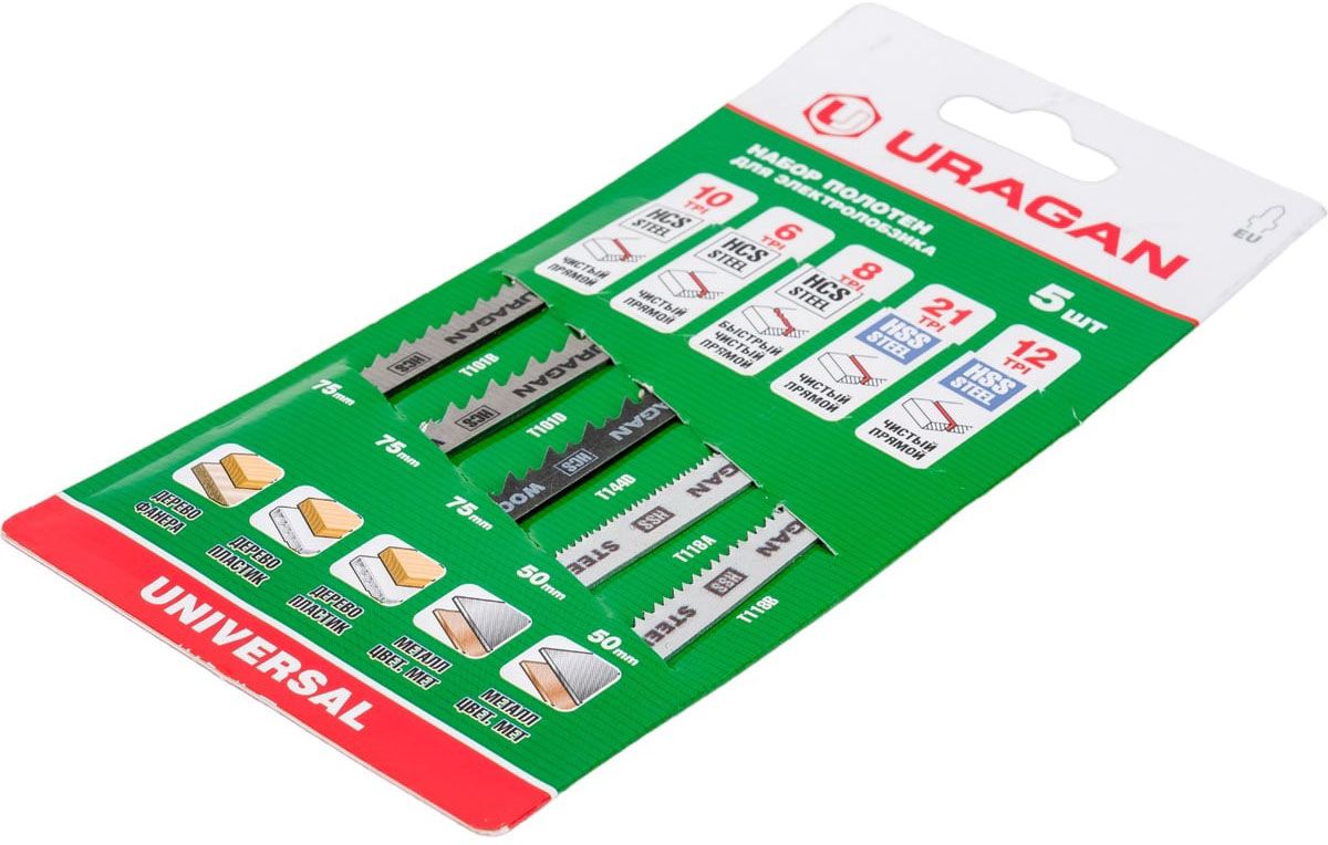 Набо полотен для электролобзика по дереву/металлу Uragan 159489-H5_z02, 5 шт - фото