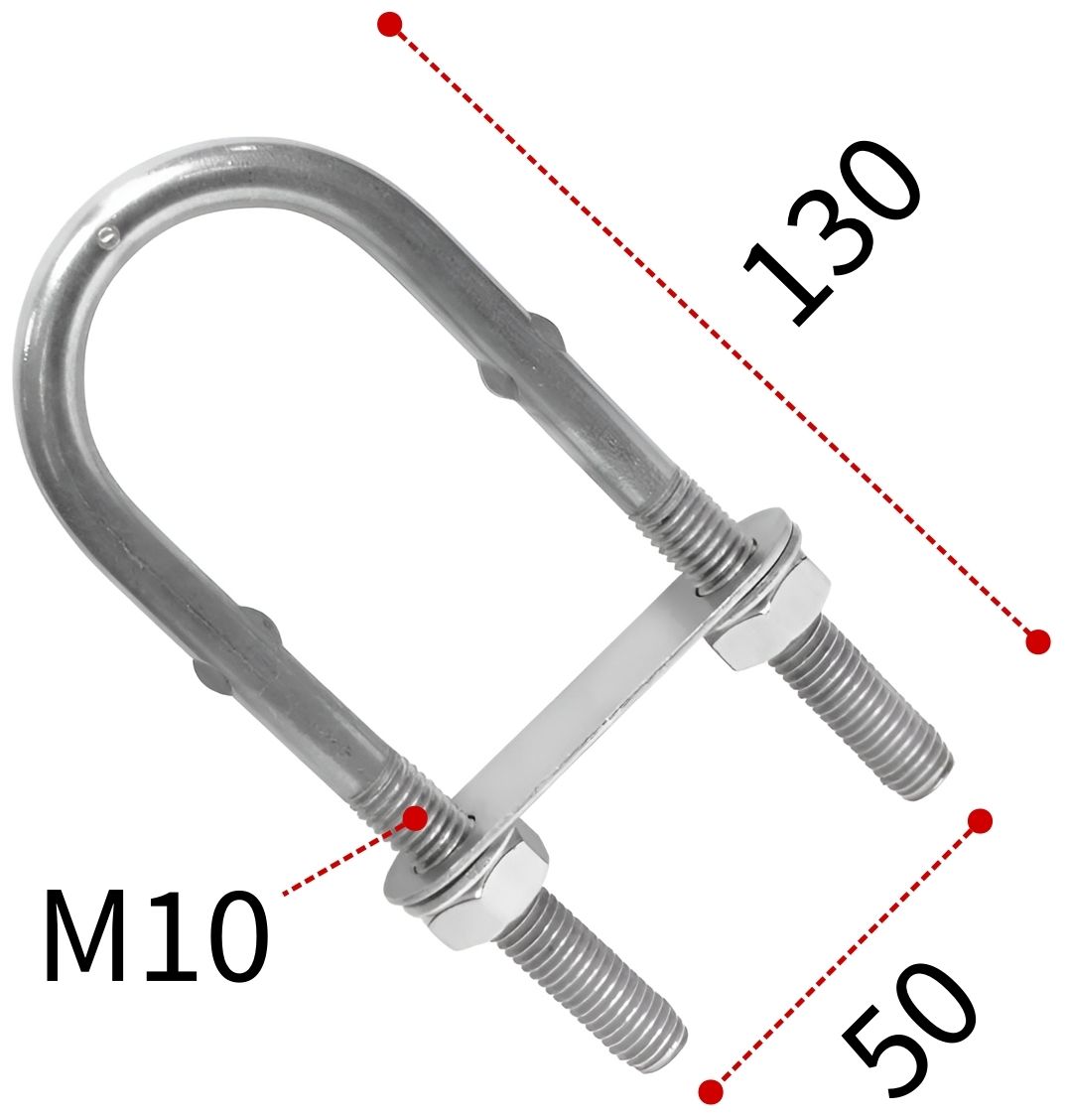 Болт-скоба U-образная М10х130 мм 8230, нержавеющая сталь А4 - фото