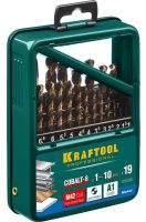 Изображение товара Набор сверл по металлу 1-10 мм HSS-Co8 М42 Cobalt-8 Kraftool 29656-H19, 19 шт