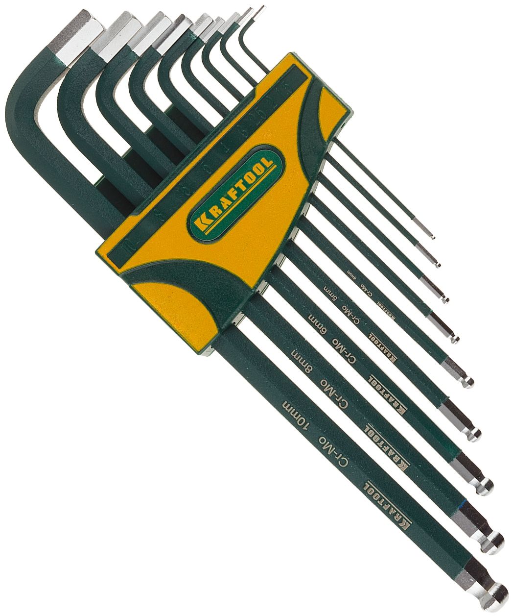 Набор ключей имбусовых удлиненных с шаром  Hex Kraftool Industrie 27445-H9, 9 шт, хромомолибденовая сталь - фото