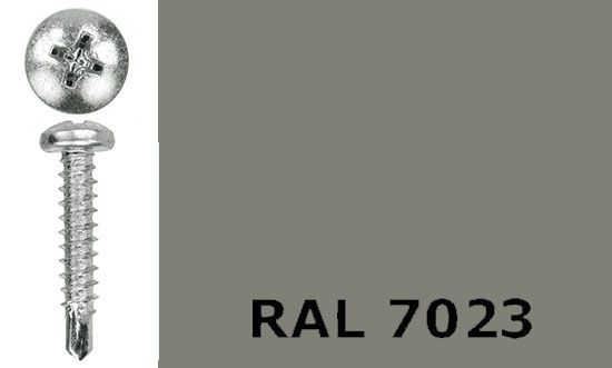 Изображение товара Саморез с полукруглой головкой и буром окрашенный 3,5х13 мм DIN 7504 N, RAL 7023 (серый бетон), оцинкованная сталь