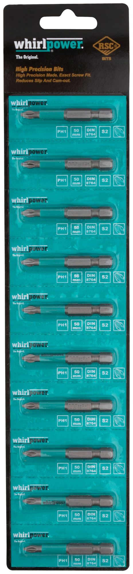 Набор бит PH1 Whirlpower 57576, сталь S2, 10 шт  - фото