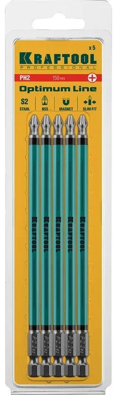 Набор бит PH2 150 мм Optimum Kraftool 26122-2-150-5, 5 шт - фото