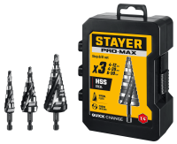 Набор ступенчатых сверл 4-30 мм с шестигранным хвостовиком Pro-Max Stayer 29661-4-30-H3, 3 шт