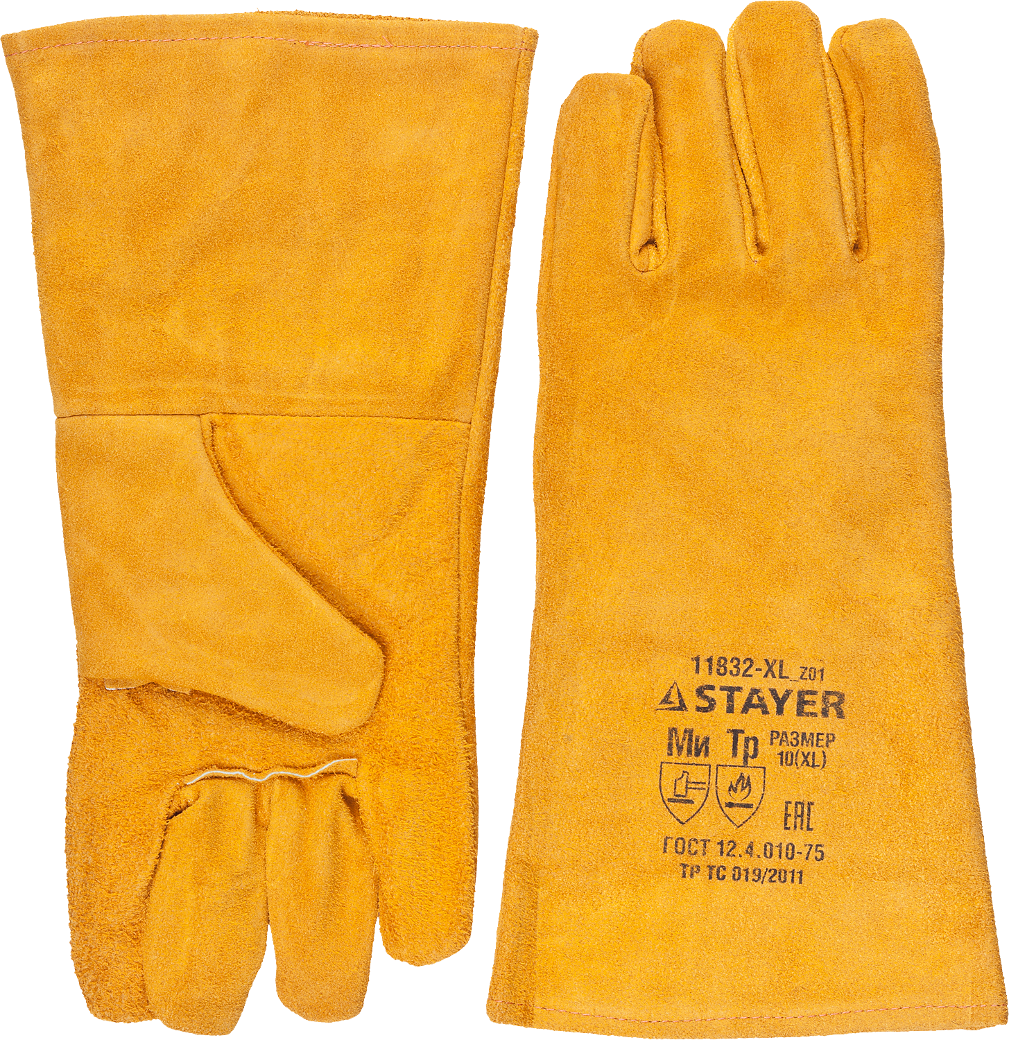 Краги термостойкие спилковые с подкладкой 350 мм XL (10) для сварки и механических работ Professional Stayer 11332-XL - фото