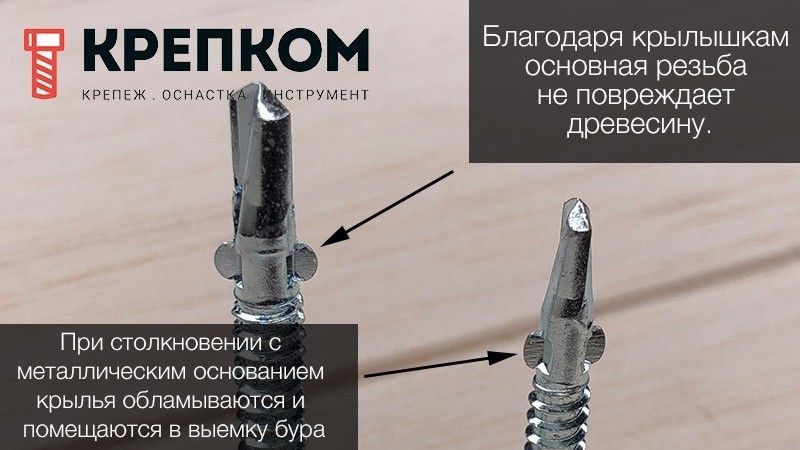 Саморез (флюгель) для крепления дерева к металлу WSDSK, шлиц Ph, оцинкованная сталь - фото