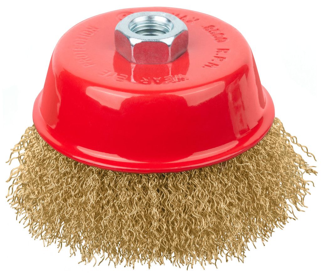 Щетка-крацовка чашечная для УШМ, витая стальная латунированная проволока 0,3 мм FIT - фото