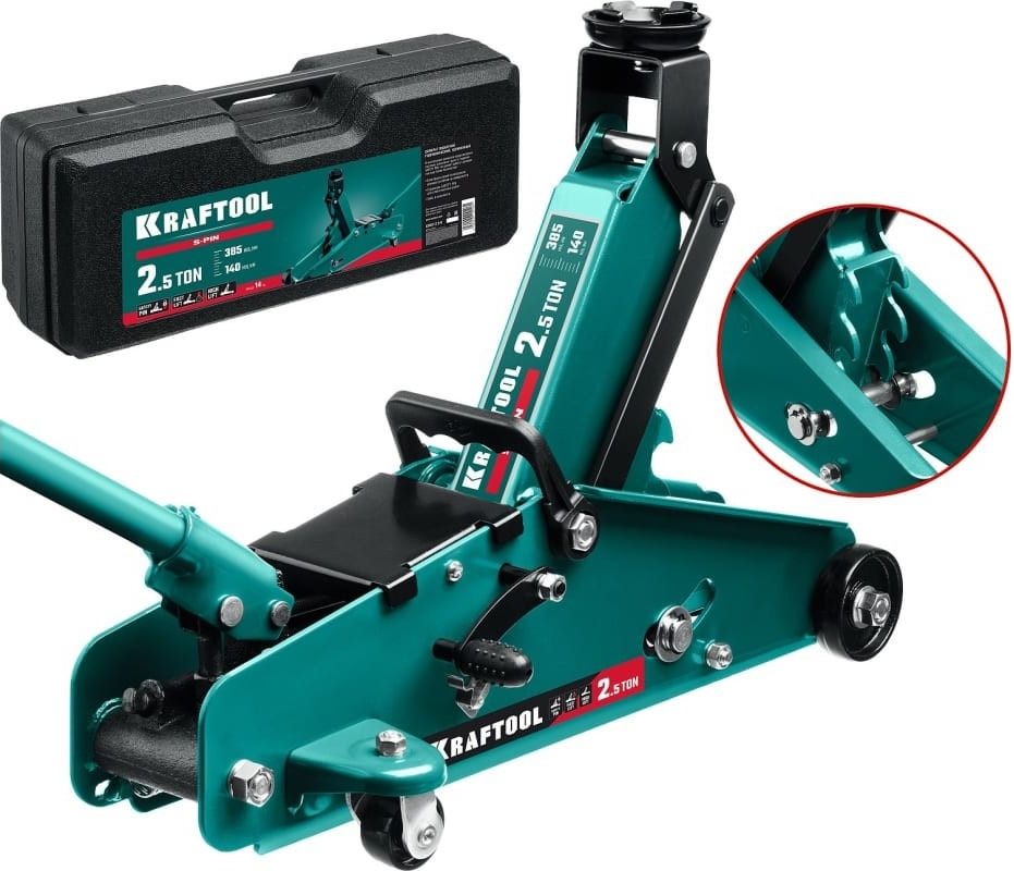 Домкрат подкатной с фиксатором 2,5 т 140-385 мм Kraftool S-Pin 43457-2.5-K, в кейсе - фото