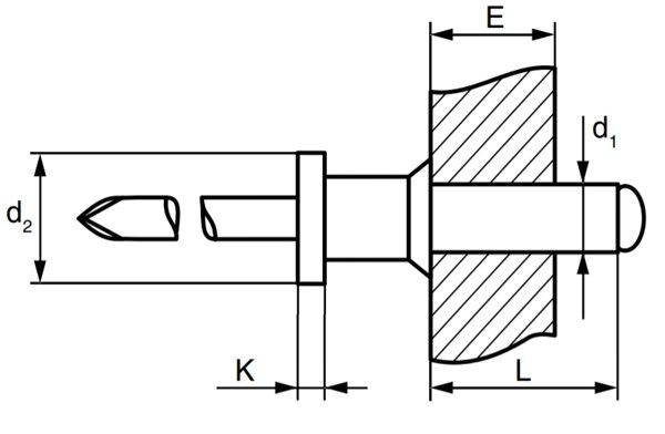 Заклепка вытяжная алюминий/сталь опорная, цилиндрическая схема