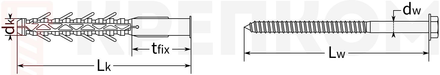 Дюбель рамный распорный Wkret-Met KPO с шурупом - схема