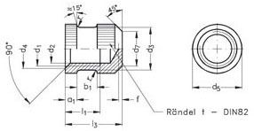 Вставка резьбовая со сквозным отверстием М3х5,5 мм DIN 16903 Q, латунь - схема