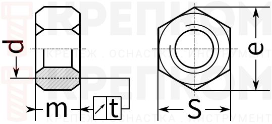 Гайка ГОСТ Р 53664-2009 (DIN 6915) - схема, чертеж