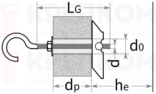 Складной анкер с крюком Mungo MK-H - схема, чертеж